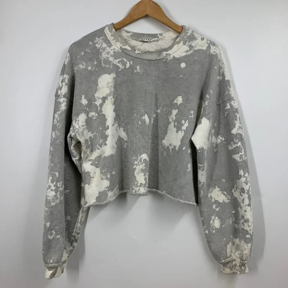 LACAUSA Women’s Cropped Sweatshirt Dyed Print‎ Tan Small - Picture 1 of 12
